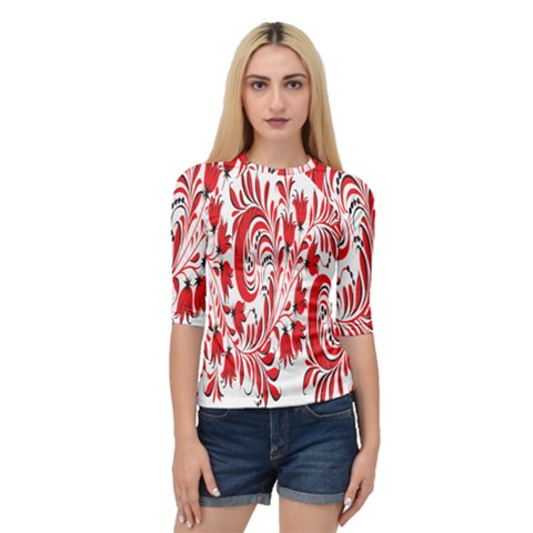 Red Flower Floral Leaf Quarter Sleeve Raglan Tee by Mariart