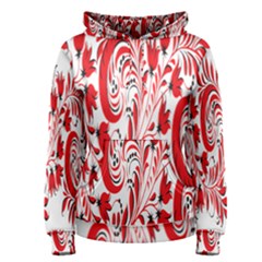 Red Flower Floral Leaf Women s Pullover Hoodie