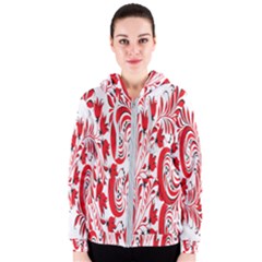 Red Flower Floral Leaf Women s Zipper Hoodie