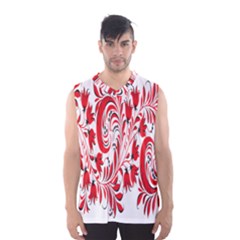 Red Flower Floral Leaf Men s Basketball Tank Top