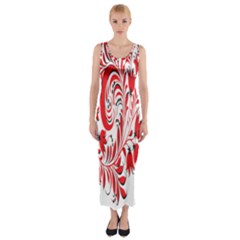 Red Flower Floral Leaf Fitted Maxi Dress by Mariart