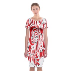 Red Flower Floral Leaf Classic Short Sleeve Midi Dress