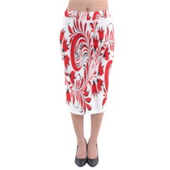 Red Flower Floral Leaf Midi Pencil Skirt by Mariart