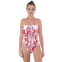 Red Flower Floral Leaf Tie Back One Piece Swimsuit