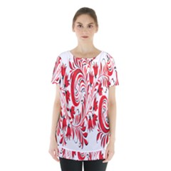 Red Flower Floral Leaf Skirt Hem Sports Top