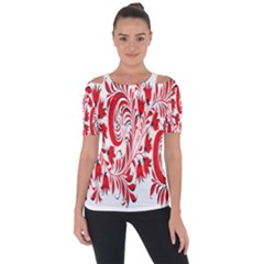 Red Flower Floral Leaf Short Sleeve Top