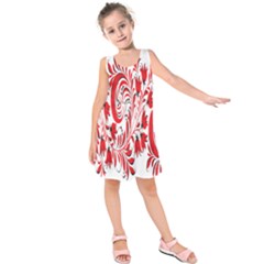 Red Flower Floral Leaf Kids  Sleeveless Dress