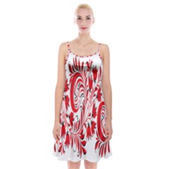 Red Flower Floral Leaf Spaghetti Strap Velvet Dress