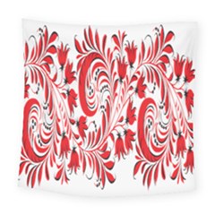 Red Flower Floral Leaf Square Tapestry (large)