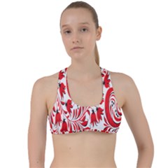 Red Flower Floral Leaf Criss Cross Racerback Sports Bra