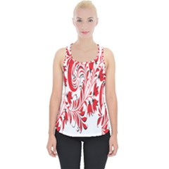 Red Flower Floral Leaf Piece Up Tank Top