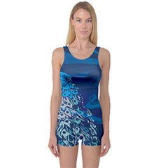 Peacock Bird Blue Animals One Piece Boyleg Swimsuit