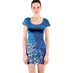 Peacock Bird Blue Animals Short Sleeve Bodycon Dress by Mariart