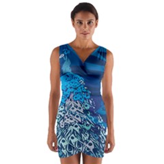 Peacock Bird Blue Animals Wrap Front Bodycon Dress