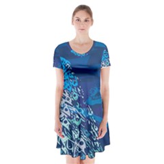 Peacock Bird Blue Animals Short Sleeve V-neck Flare Dress