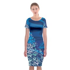 Peacock Bird Blue Animals Classic Short Sleeve Midi Dress