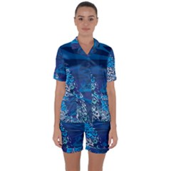 Peacock Bird Blue Animals Satin Short Sleeve Pyjamas Set