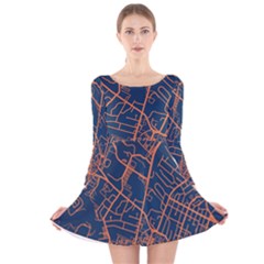 Virginia Map Art City Long Sleeve Velvet Skater Dress