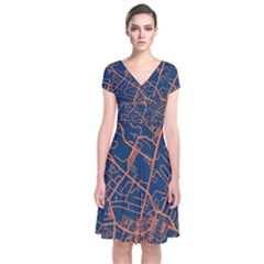 Virginia Map Art City Short Sleeve Front Wrap Dress