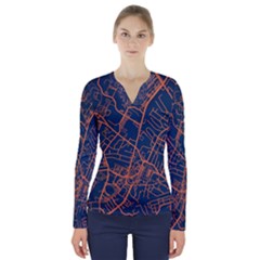 Virginia Map Art City V-neck Long Sleeve Top