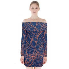 Virginia Map Art City Long Sleeve Off Shoulder Dress by Mariart