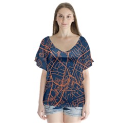 Virginia Map Art City V-neck Flutter Sleeve Top