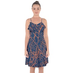 Virginia Map Art City Ruffle Detail Chiffon Dress