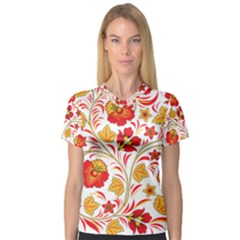 Wreaths Flower Floral Sexy Red Sunflower Star Rose V-neck Sport Mesh Tee