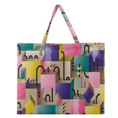 Magazine Balance Plaid Rainbow Zipper Large Tote Bag