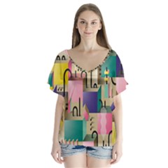 Magazine Balance Plaid Rainbow V-neck Flutter Sleeve Top by Mariart