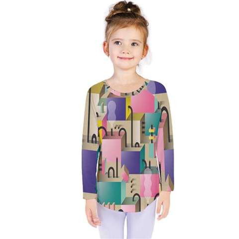 Magazine Balance Plaid Rainbow Kids  Long Sleeve Tee by Mariart