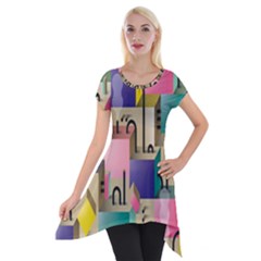 Magazine Balance Plaid Rainbow Short Sleeve Side Drop Tunic by Mariart