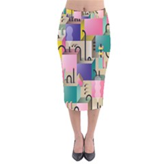 Magazine Balance Plaid Rainbow Velvet Midi Pencil Skirt by Mariart