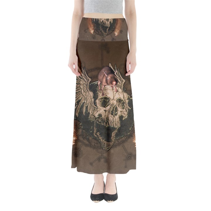 Awesome Creepy Skull With Rat And Wings Full Length Maxi Skirt