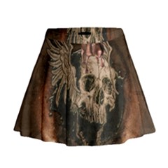 Awesome Creepy Skull With Rat And Wings Mini Flare Skirt by FantasyWorld7