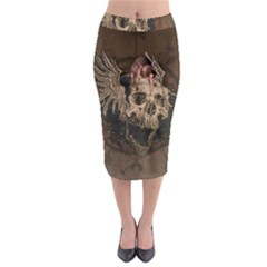 Awesome Creepy Skull With Rat And Wings Midi Pencil Skirt by FantasyWorld7