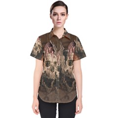 Awesome Creepy Skull With Rat And Wings Women s Short Sleeve Shirt