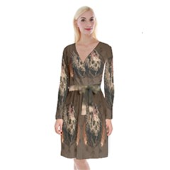 Awesome Creepy Skull With Rat And Wings Long Sleeve Velvet Front Wrap Dress by FantasyWorld7