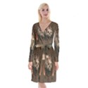 Awesome Creepy Skull With Rat And Wings Long Sleeve Velvet Front Wrap Dress View1