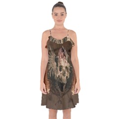 Awesome Creepy Skull With Rat And Wings Ruffle Detail Chiffon Dress by FantasyWorld7