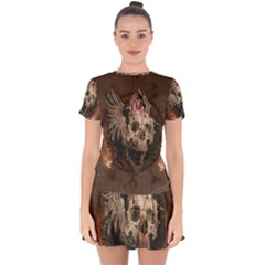 Awesome Creepy Skull With Rat And Wings Drop Hem Mini Chiffon Dress by FantasyWorld7