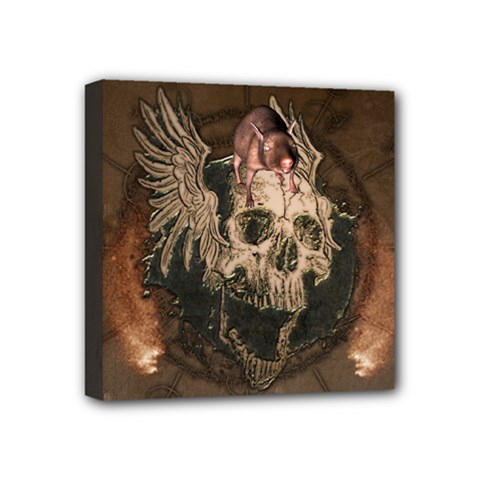 Awesome Creepy Skull With Rat And Wings Mini Canvas 4  X 4  by FantasyWorld7