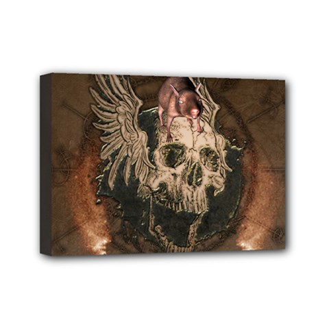 Awesome Creepy Skull With Rat And Wings Mini Canvas 7  X 5  by FantasyWorld7