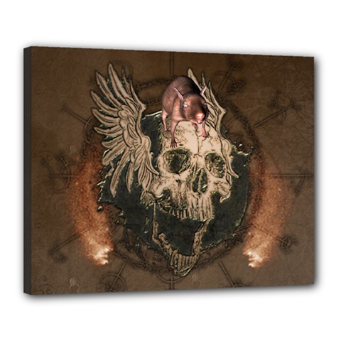 Awesome Creepy Skull With Rat And Wings Canvas 20  X 16  by FantasyWorld7