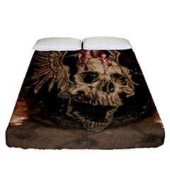 Awesome Creepy Skull With Rat And Wings Fitted Sheet (queen Size) by FantasyWorld7