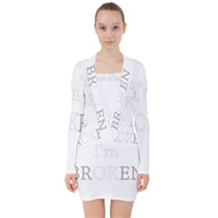 I Am Ok - Broken V-neck Bodycon Long Sleeve Dress