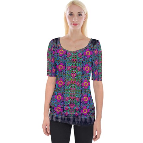 Flowers From Paradise Colors And Star Rain Wide Neckline Tee by pepitasart