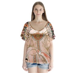 Alfons Mucha   F  Champenois Imprimeur ¨|diteur V-neck Flutter Sleeve Top by NouveauDesign