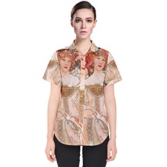 Alfons Mucha   F  Champenois Imprimeur ¨|diteur Women s Short Sleeve Shirt