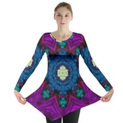 Sunshine Mandala And Fantasy Snow Floral Long Sleeve Tunic  by pepitasart